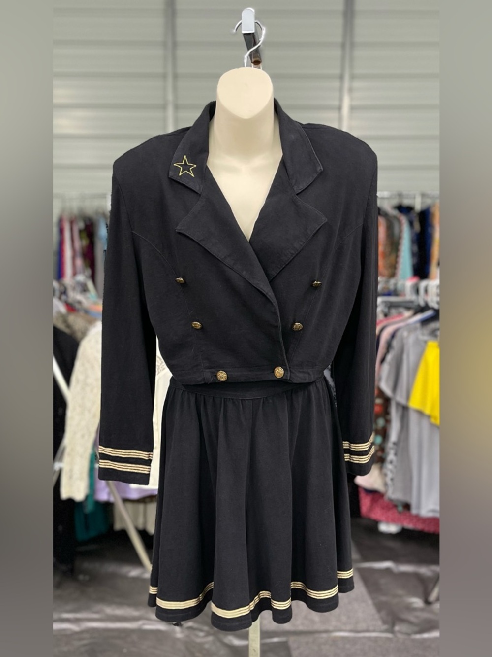 Vintage - Black Nautical-Style Double-Breasted skort suit wGold Trim-Rare